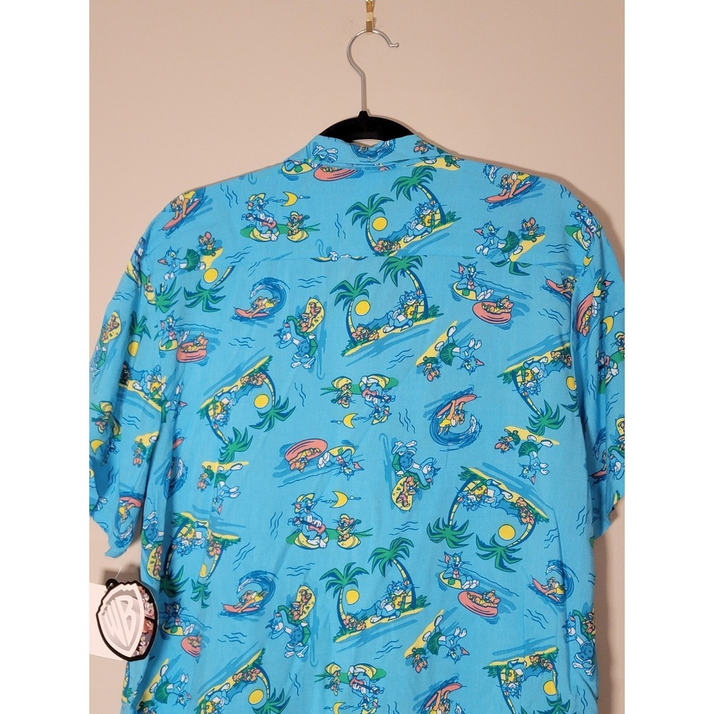 Tom And Jerry Shirt Mens LARGE Novelty Blue Button Up Rayon‎ - Picture 7 of 7